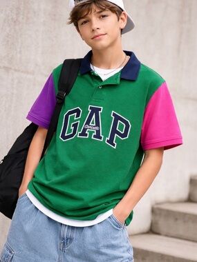 GAP Kids Y2K Colorblock Polo Shirt XXL 14-15 Retro Preppy Streetwear Vacation